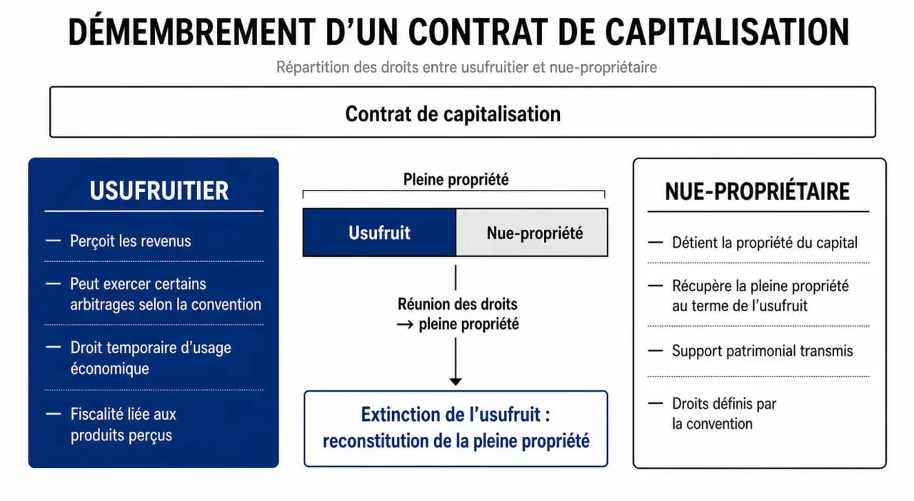 Schéma du démembrement de propriété d'un contrat de capitalisation