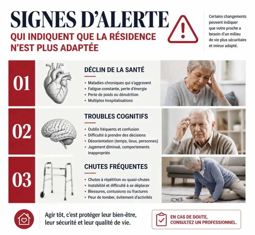 Signaux d'alerte indiquant qu'une résidence senior n'est plus adaptée aux besoins de la personne âgée.