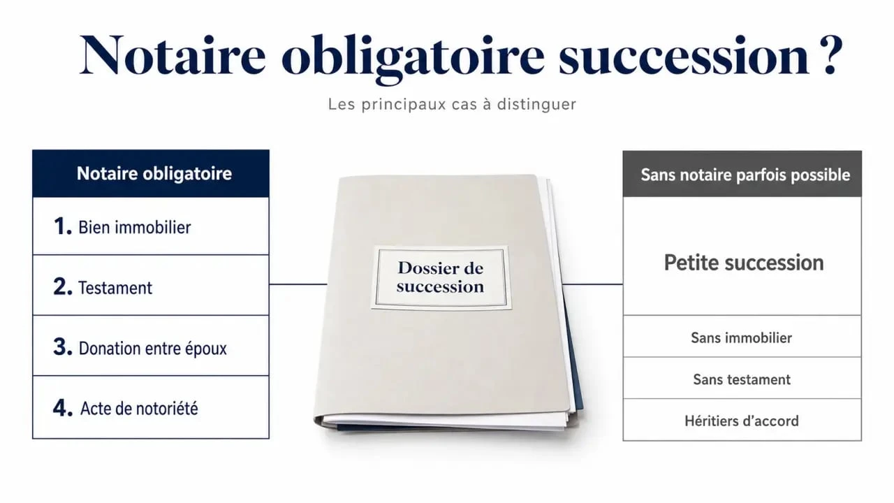 Notaire obligatoire succession : schéma comparatif des cas où le notaire est requis ou non