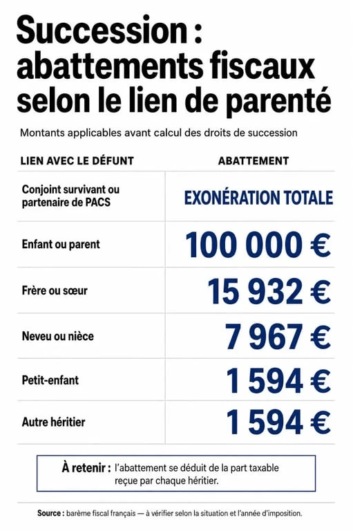 Tableau des abattements pour les droits de succession et impôts