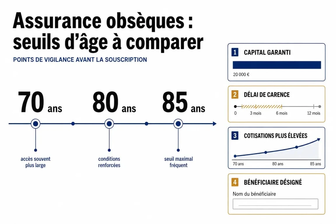 Assurance obsèques âge limite : repères 70, 80 et 85 ans et points de vigilance sur le capital garanti et le délai de carence