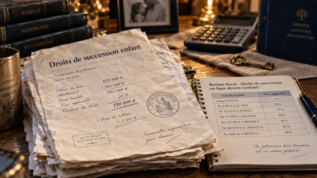 Frais de succession enfant : abattement 100 000 € et barème progressif