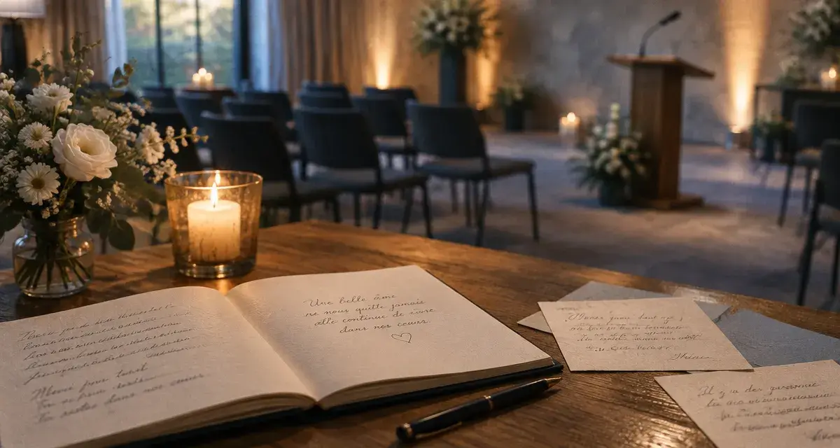 Cérémonie laïque décès : livre de condoléances et bougie, hommage sans rite religieux