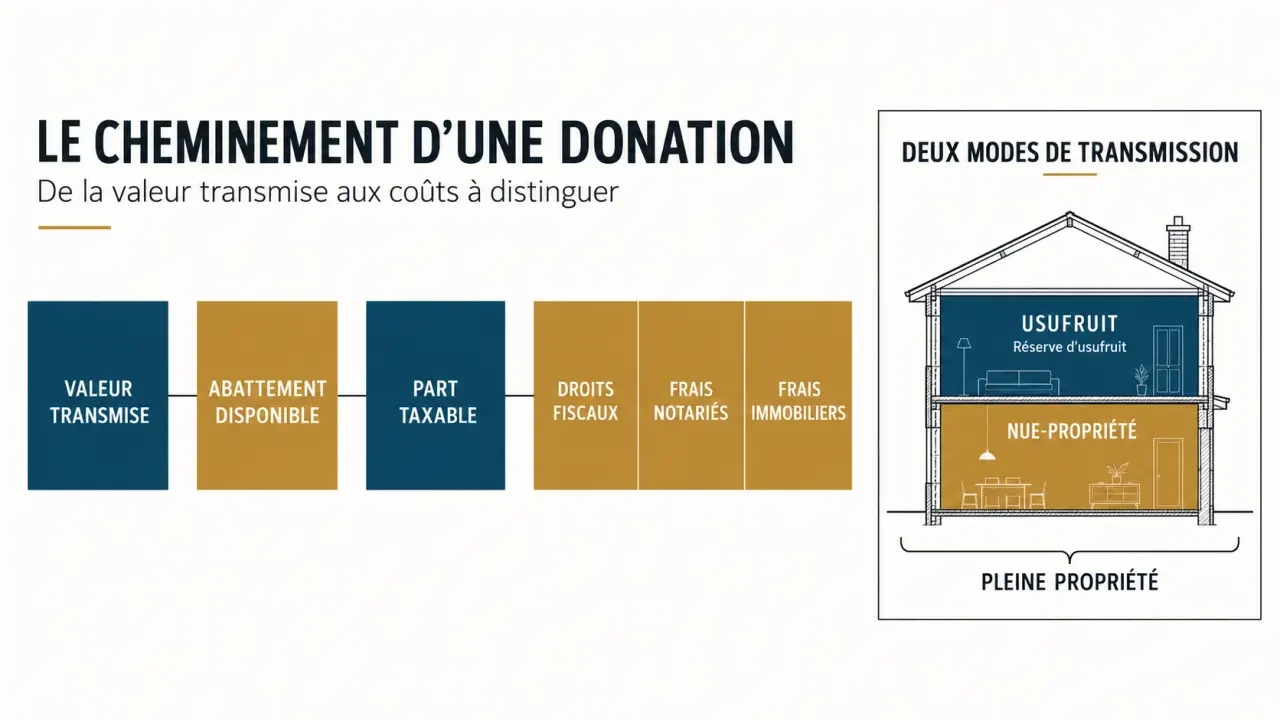 Simulateur frais de donation : séparation des droits fiscaux, frais notariés et frais immobiliers